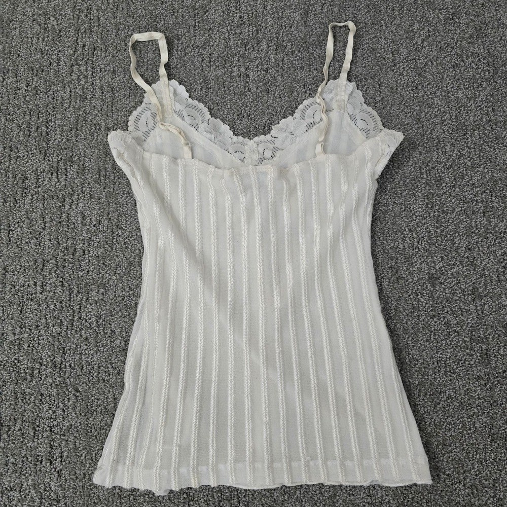 Vintage 90's Bebe White Pin Stripe Lace Trim‎ Cami V-Neck Tank Top - Picture 8 of 8